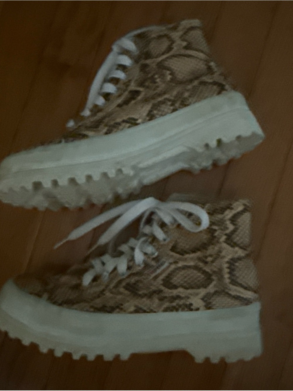 Superga Kids Snake-Print High-Top Sneakers in Tan and White